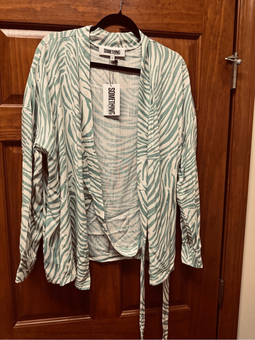 Something by Sonjia Light Green Zebra-Print Wrap Top and matching shorts - Picture 8 of 13